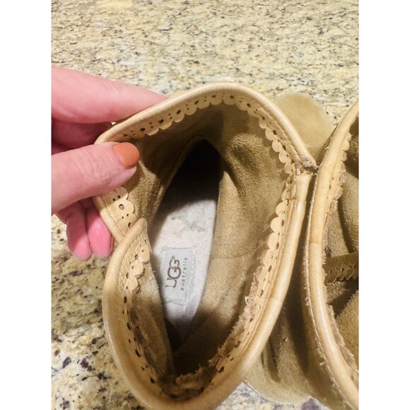 UGG Western Ankle Boots Cowgirl Tan Suede Round Toe Block Heel Casual Shoe Boho - Picture 7 of 15